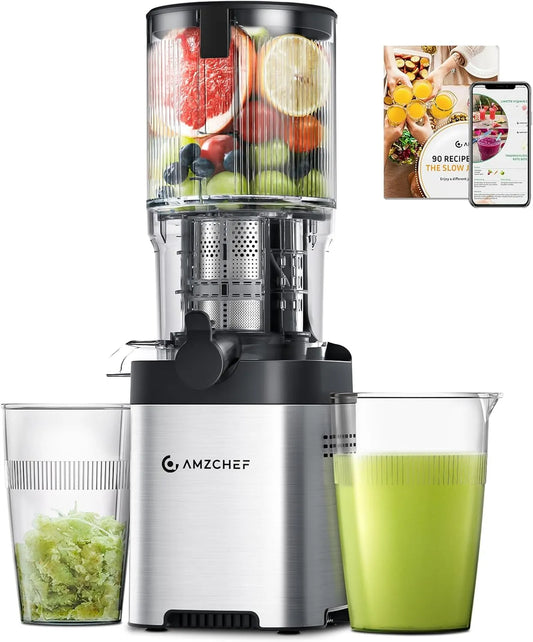 Extracteur de jus AMZCHEF, Capacité Pour Les Fruits Et Légumes Entiers, Avec Ouverture De 135 Mm Et Grande