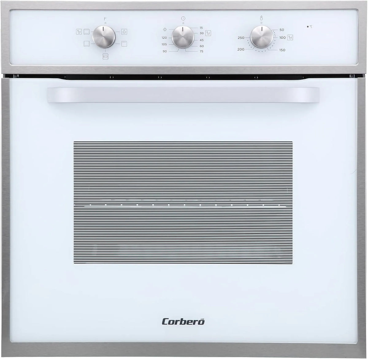 Four CCHM603W Corberó, capacité 70 L, finition blanche Profil Inox 4 Programmes, Double Porte Vitrée 2100W, Classe énergétique A, Eclairage Intérieur