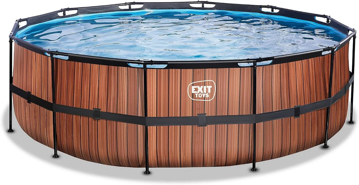 Pompe, EXIT TOYS Piscine Wood, Piscine Extra Profonde, Échelle de Piscine Incluse, Marron, ø450x122cm, Cadre Solide, Design Unique