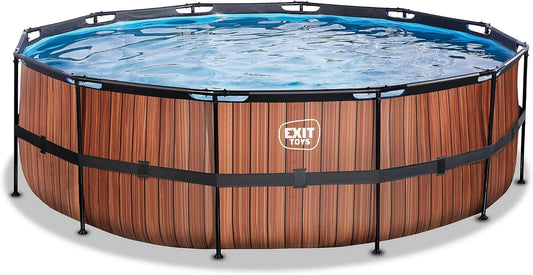 Pompe, EXIT TOYS Piscine Wood, Piscine Extra Profonde, Échelle de Piscine Incluse, Marron, ø450x122cm, Cadre Solide, Design Unique