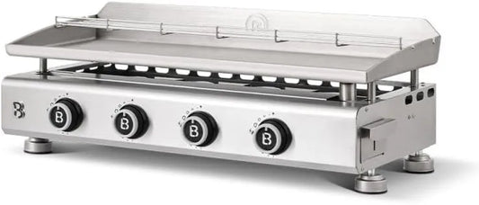 Plaque de cuisson, puissance 10,6 KW, 4 brûleurs, Grille de réchauffement, Tiroir Graisse avec jauge de niveau, Inox de 84 x 34 cm, Piezo intégré