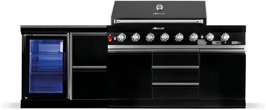 Barbecue à gaz, avec réfrigérateur Acier inoxydable finition noire, GORILLER BLACKBACK S4 Cuisine d'extérieur XXL