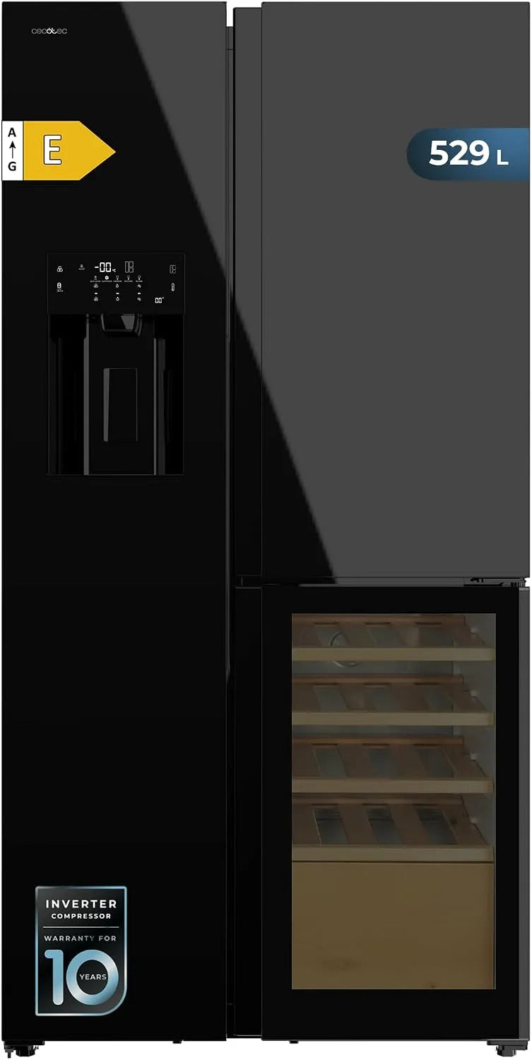 Cecotec réfrigérateur TDW 529 WID, capacité 529L, cave à vin, MultiAirFlow, avec 3 portes Bolero CoolMarket Black Glass E. 3 portes finition noire