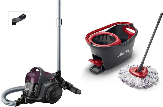 Bosch Vileda aspirateur BGC05AAA1 3en1, Série 2 sans Sac, au Format Ultra Compact et Poids léger & Turbo, Kit Complet Lavage Sol