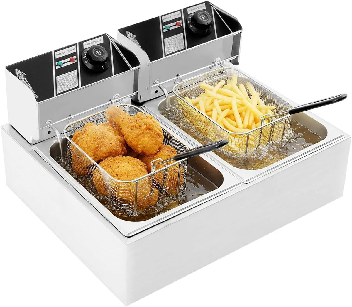 Double Cuve Friteuse Électrique, Double Cuve 6 L, puissance 2,5 kW × 2, Idéale pour Restaurant, 2 Paniers, Snack