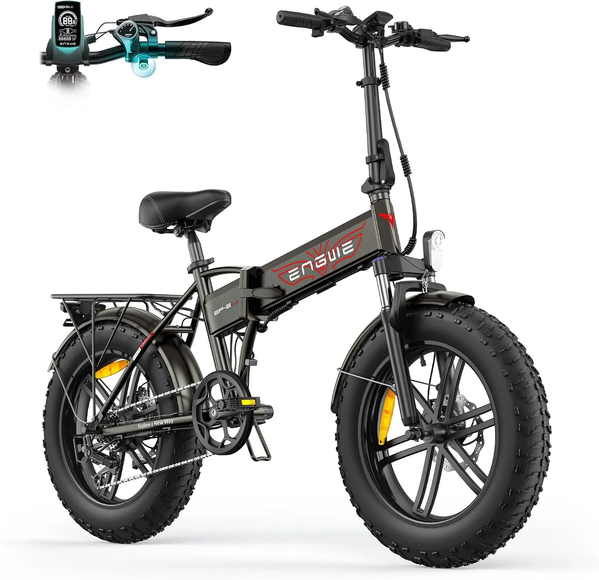 Vélo électrique EP-2 ENGWE, Batterie 48V 13Ah Amovible, Autonomie de 50-120 km，20'' ×4.0'' Fat Tire 7-Speed E-Bike for Any Terrain, Pliable, Boost