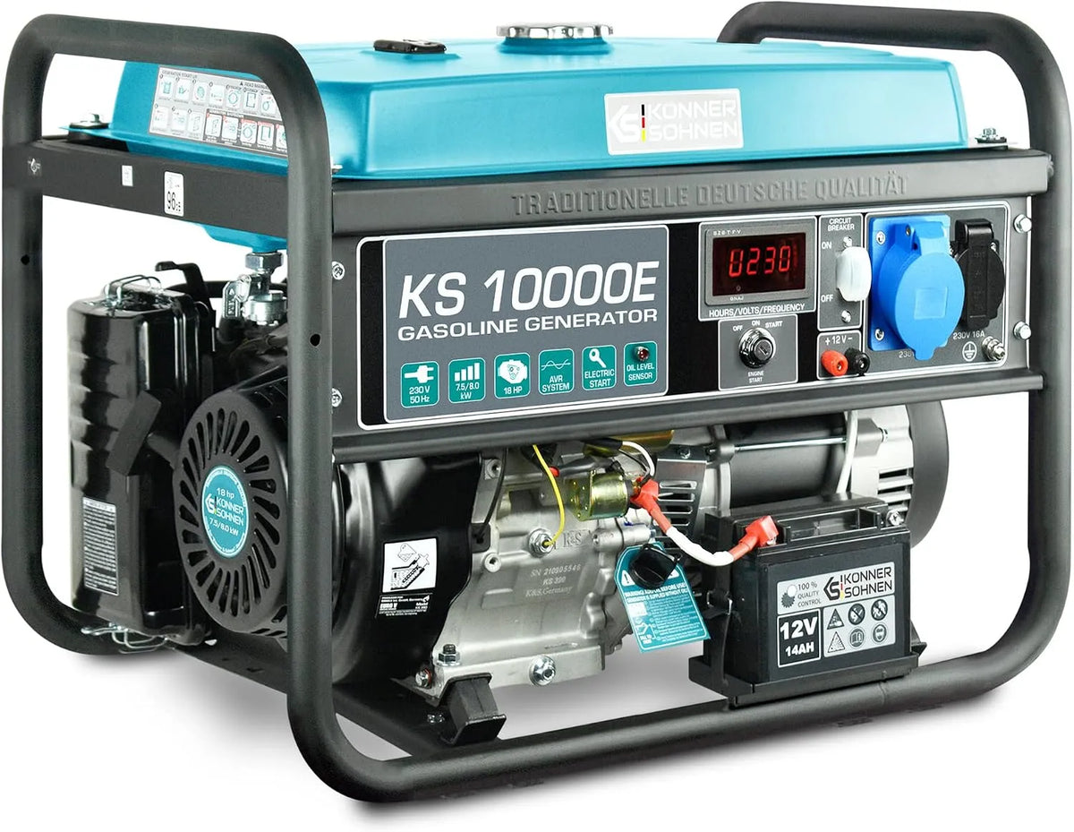 Générateur électrique 10000E 1x16A 1x32A, puissance maximale 8000W, tension 230V, moteur EURO-V, à essence KS, generateur de courant, prises, AVR