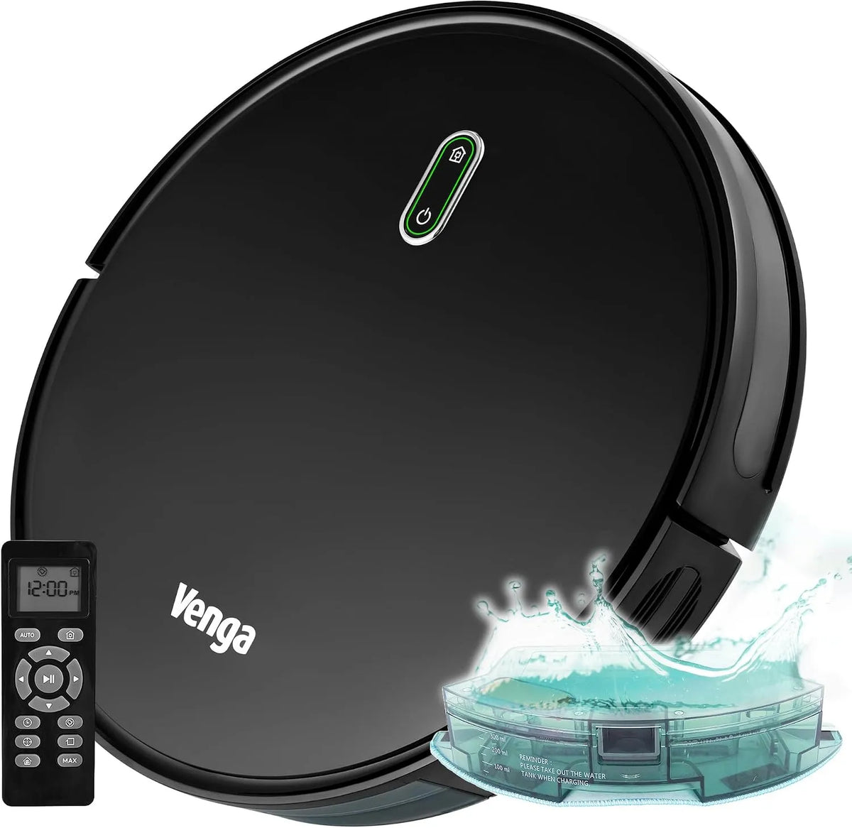 Aspirateur robot RVC 3000 BK Venga! VG, pierre, avec fonction de nettoyage facile à utiliser 6 modes de nettoyage silencieux finition noire, tapis
