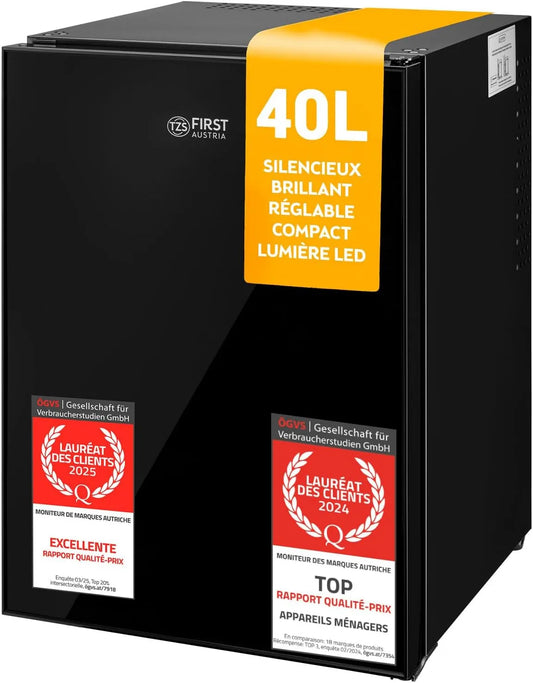 Réfrigérateur, Mini 40L silencieux, Minibar pour camping, chambre & hôtel, Petit mini-frigo avec porte réversible & lumière intérieure, bureau
