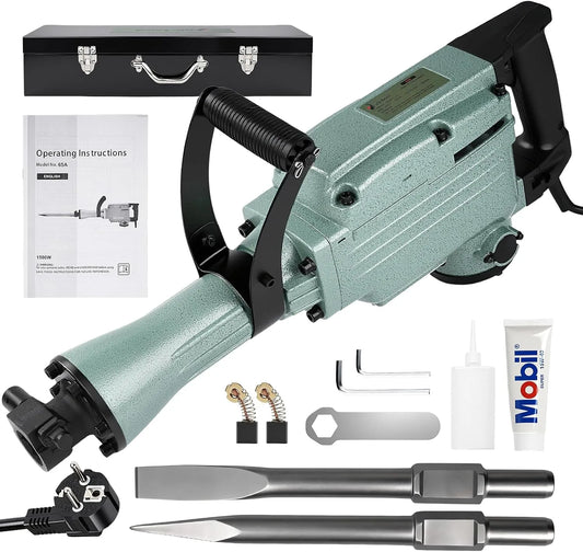 Démolition électrique 65 J Marteau de, Poignée Rotative 360° Anti-Vibration, SDS-Hex Brise béton avec Burin Pointu et Burin Plat