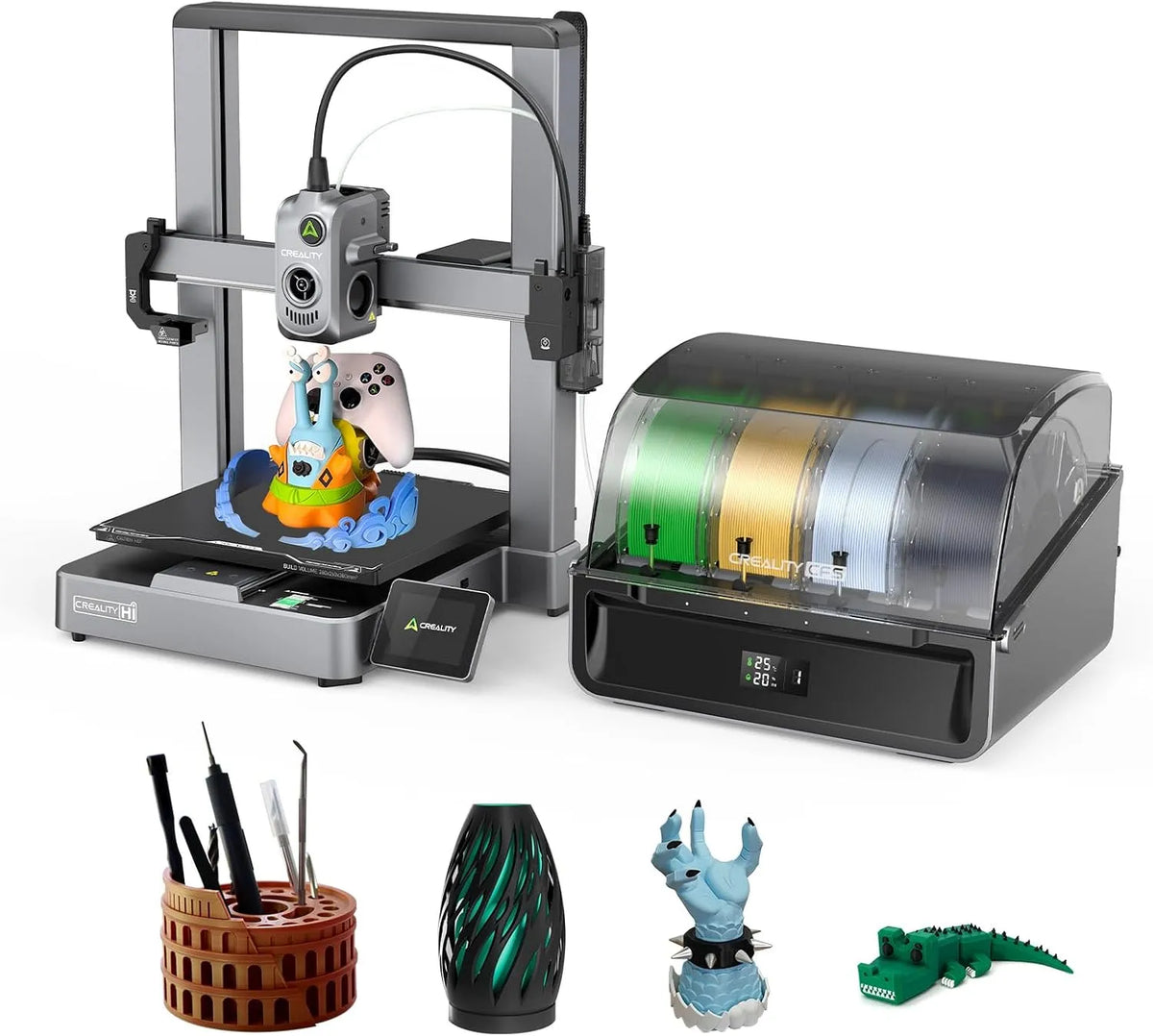 Imprimante Creality Hi Combo, 3D avec CFS intelligent, 500 mm, s & 12 000 mm, dimensions 260x260x300 mm, impression 3D multicolore, s²
