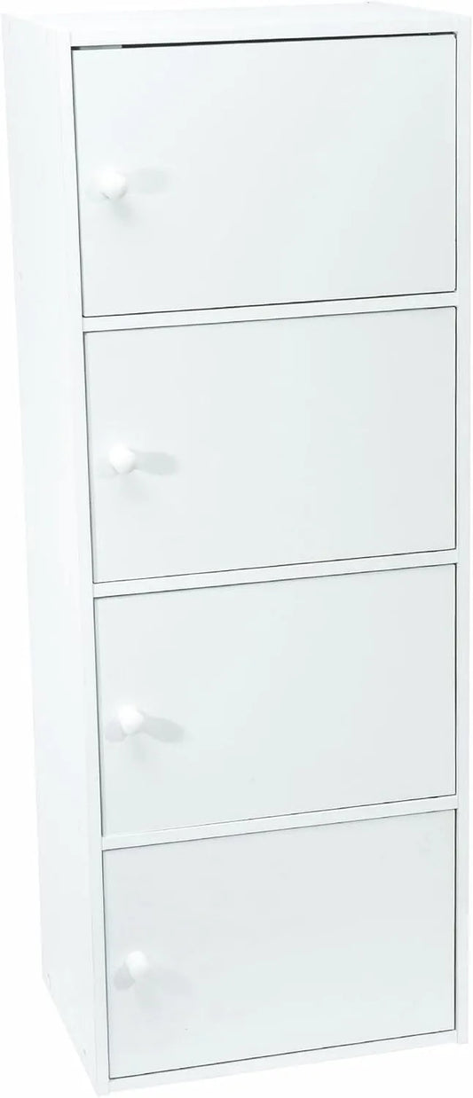 Meuble finition blanche à Portes, dimensions 106 x 40 x 29 cm, Robuste et Élégant, Livré en Kit avec Plan de Montage, Couloir ou Chambre, 4 Portes