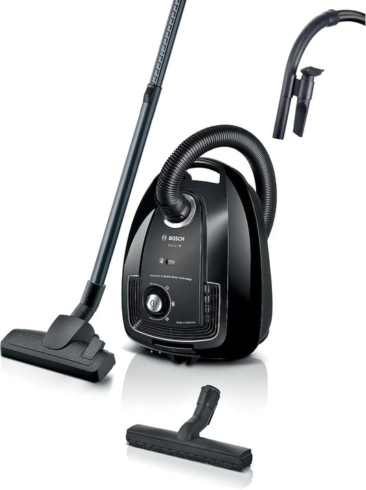 Bosch aspirateur BGL38BA2H, Sac à poussière XL 4L, Compact et léger, traîneau avec Sac, Electroménager Série 4, Rayon d'action 10 m, finition noire