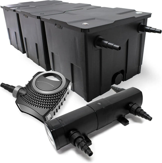 Wiltec pompe CBF-350C NEO10000 CUV-236, 10000l/h, h 80W, capacité 10000l, Kit complet: Filtre de bassin jusqu'à 90000 L Biologique