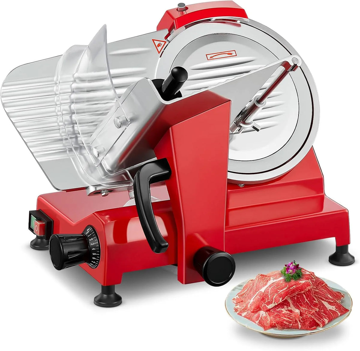 Trancheuse, Épaisseur Réglable 0-12 mm pour Viande, Électrique 150W, Lame Inox 25 cm avec Affûteur Intégré, Fromage et Légumes