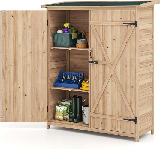Abri de jardin Costway, en Bois, Étagères Amovibles, Terrasse, Armoire Jardin Extérieur avec Toit en Asphalte Incliné, Résistant à l'eau, Pelouse