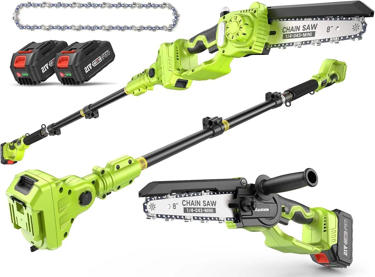 Tronçonneuse 4000, Moteur Brushless 800W, Portée maximale 4,8 mètres, Dual mAh, Mini Tronconneuse a Batterie & Elagueuse sur Perche 8 Pouces, 4000 mAh
