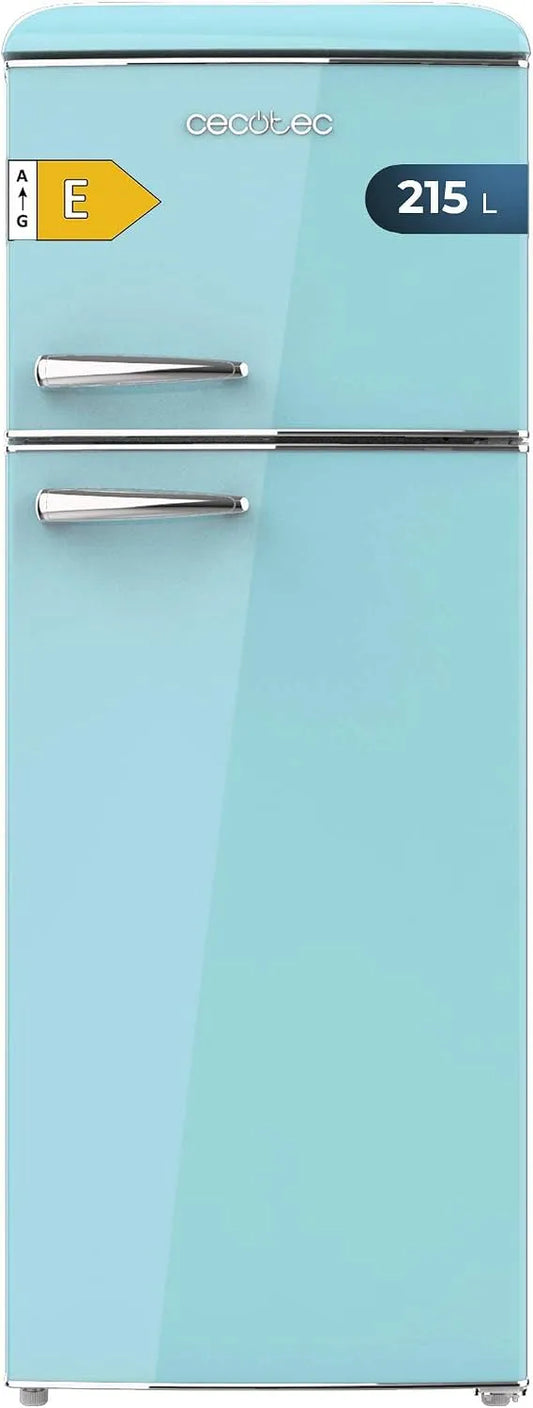 Cecotec réfrigérateur, à deux portes rétro 215 L Bolero CoolMarket 2D Origin 215 Bleu. Hauteur 148,2 cm et largeur 55,2 cm, LED, Poignée chromé