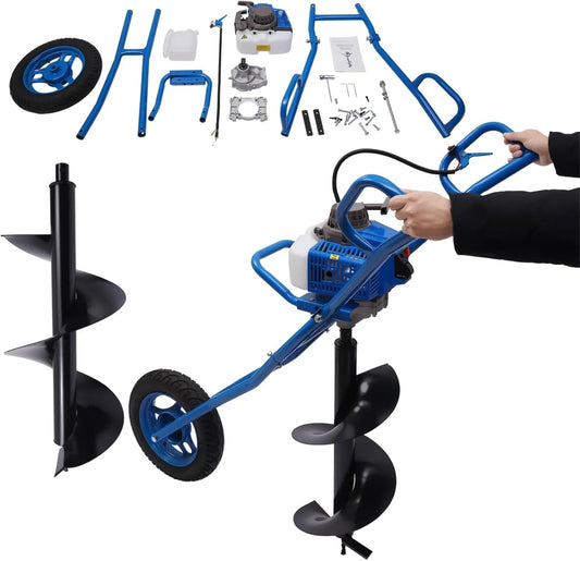 Essence Tarière à, 62 cm³, avec embouts de perçage de 300 mm, 2 temps, 3 CV, à une roue, pour poteaux de clôture, pelleteuse, portable