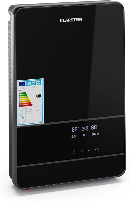 Klarstein Blaze Flow Chauffe Eau Instantané Électrique, puissance 24kW, tension 380V, Température Réglable 35-55°C, Acier Inoxydable, Mural Compact