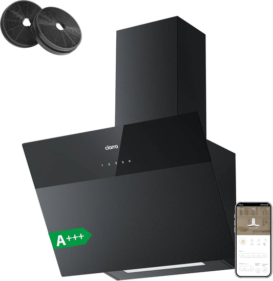 CIARRA hotte aspirante CBCF6736H, 650m³/h, Inclinée 60 cm, WiFi -Commande Tactile- 3 niveaux de vitesse et Fonction Boost, classe énergétique A+++