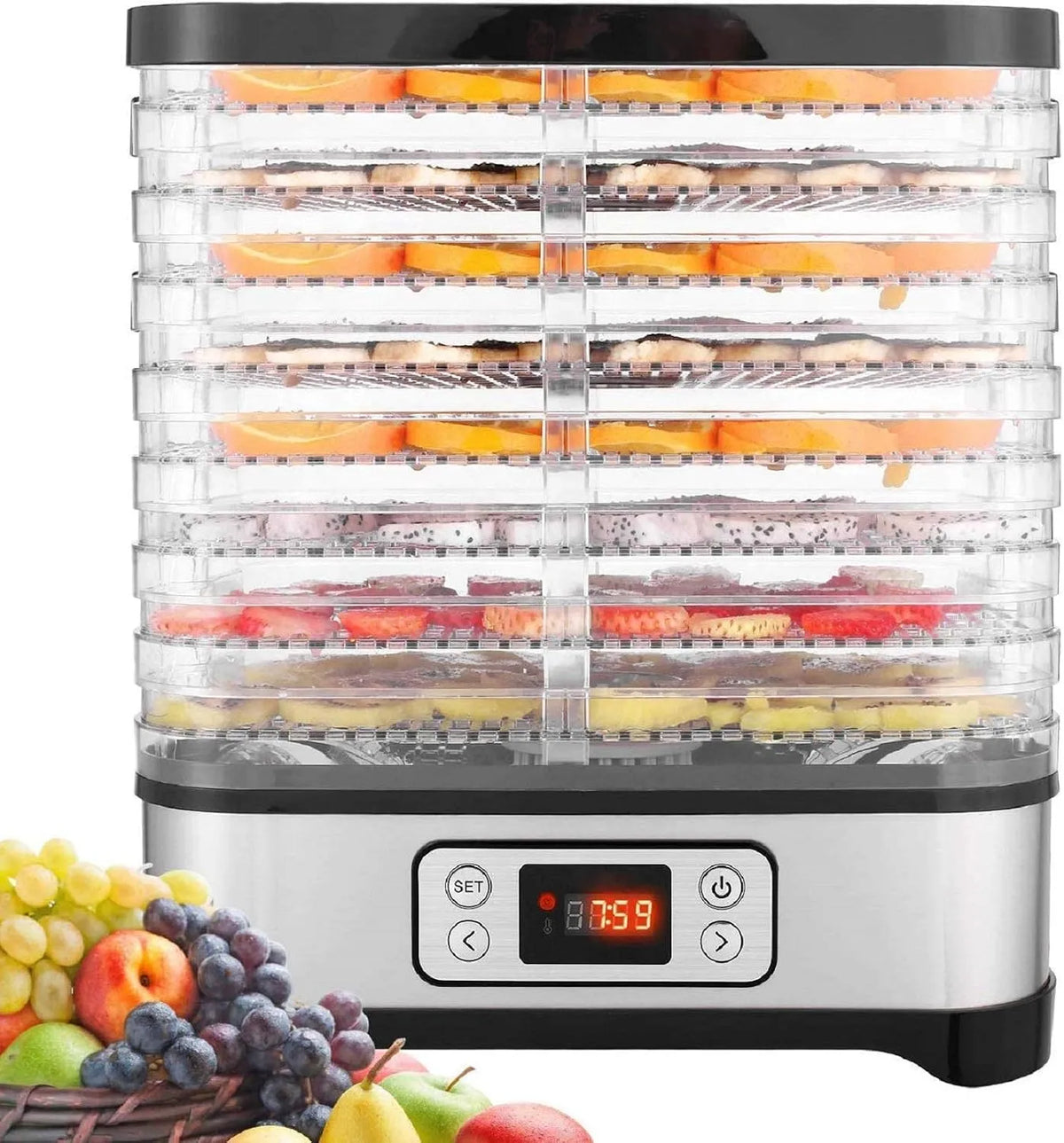 Régulateur de température et minuterie Déshydrateur avec, de viande Sans BPA 5 niveaux 8 Etagen, déshydrateur de nourriture, de fruit