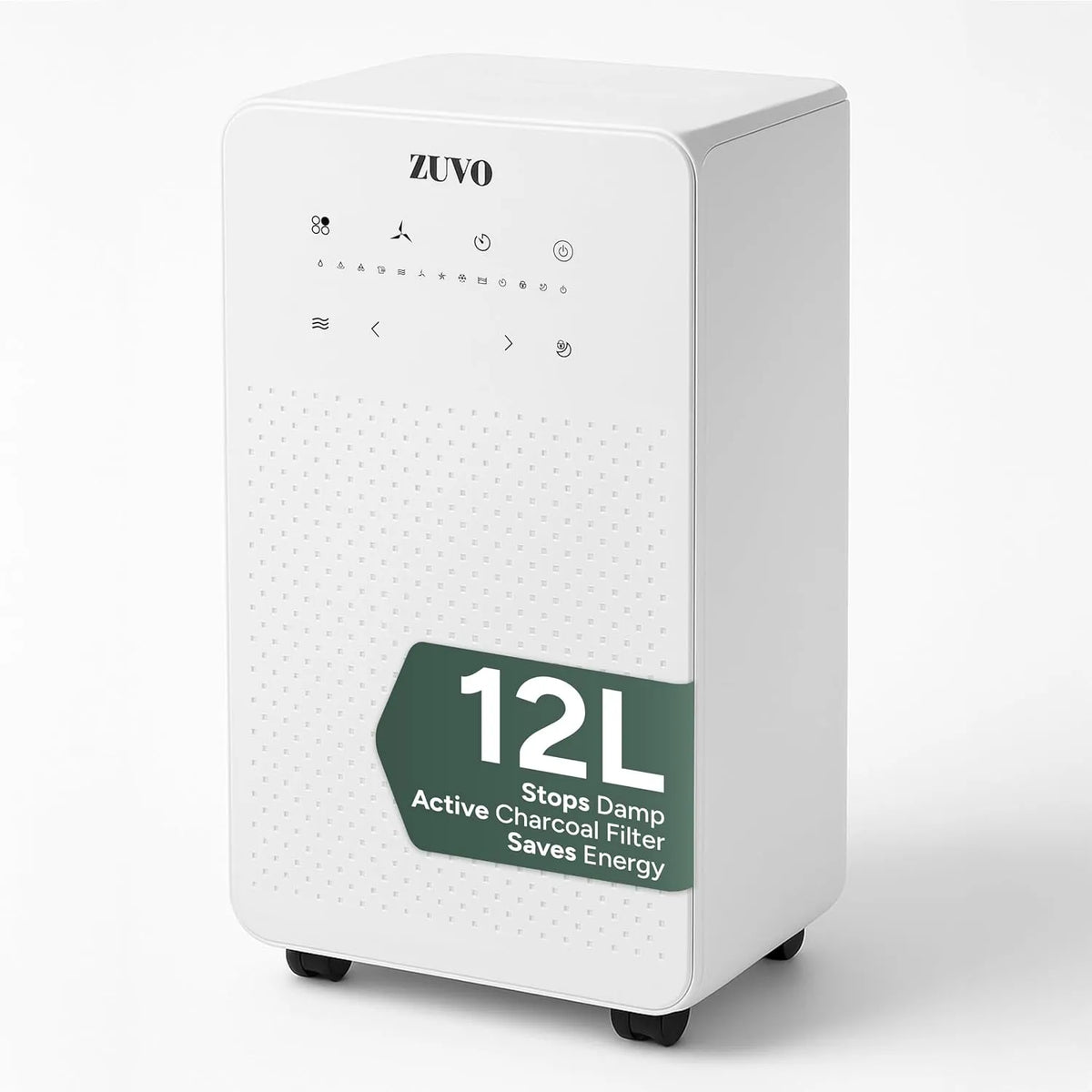 Déshumidificateur Zuvo, de 12 l, déshumidificateurs à faible bruit pour la maison avec réservoir de 2 L, coûte moins de 5 pence par heure