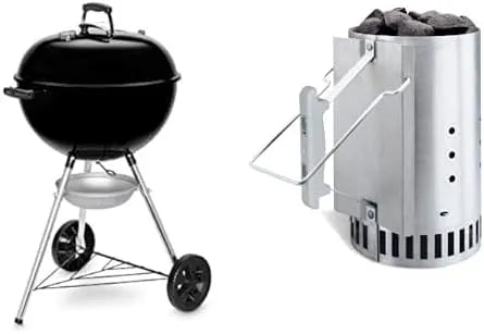 Barbecue E-5710 Weber Original Kettle, Avec Couvercle, à Charbon 57cm, finition noire & Cheminée d'Allumage Rapidfire 20cm en Aluminium, Trépied