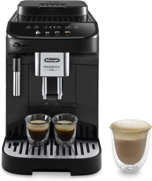 De'Longhi machine à café ECAM290.21.B, Magnifica Evo, Automatique avec Mousseur à Lait, finition noire, 4 Recettes, Machine Grain Compacte
