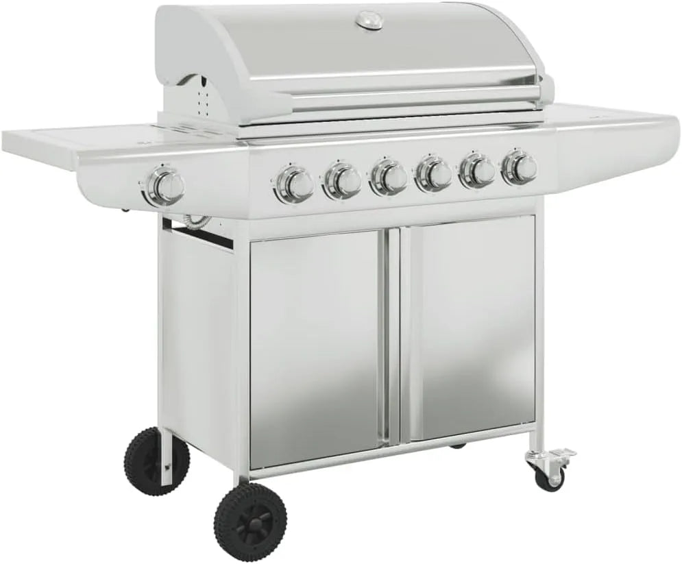 Barbecue à gaz, Chariot Gril à Gaz avec 7 brûleurs finition argentée acier inoxydable