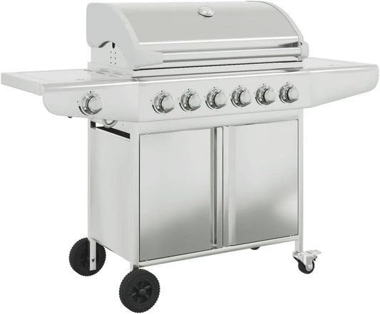 Barbecue à gaz, Chariot Gril à Gaz avec 7 brûleurs finition argentée acier inoxydable
