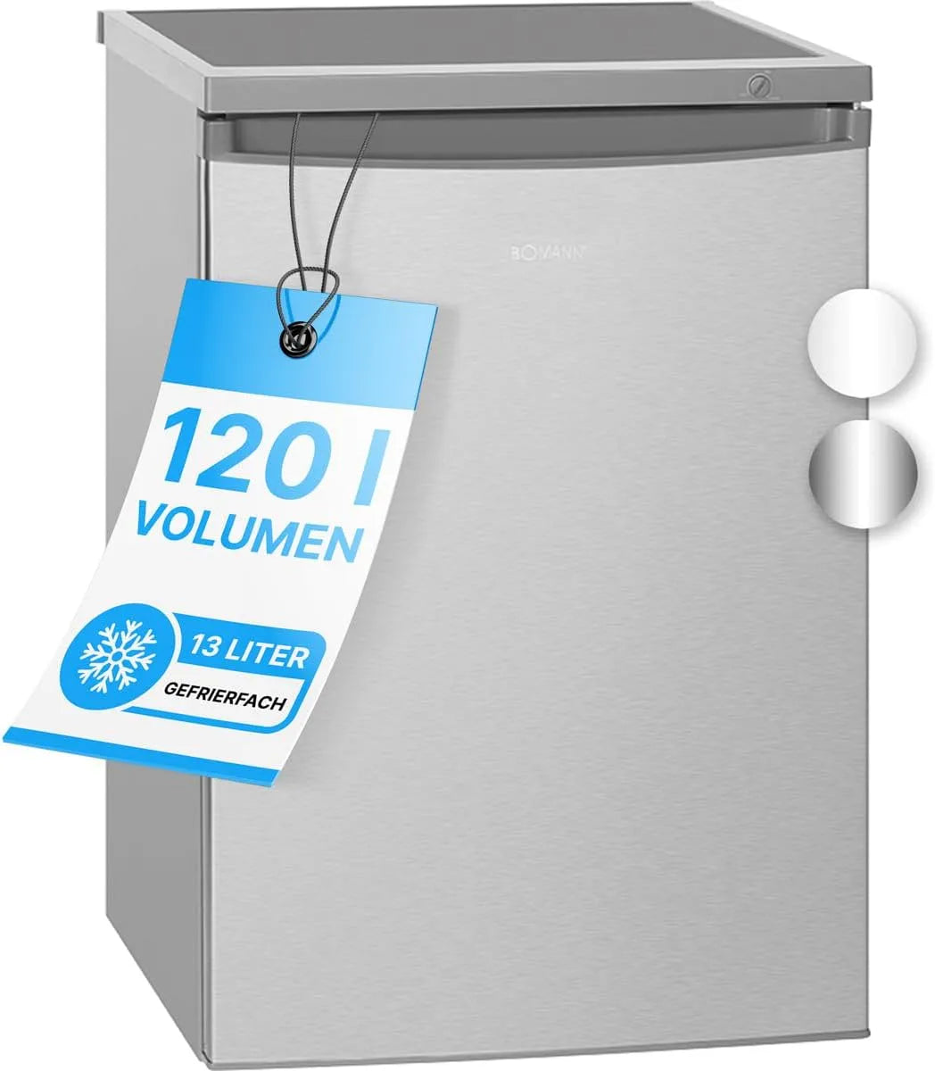 Bomann réfrigérateur KS2184-1-inox, avec petit congélateur 120L inox, Capacité utile: 120 litres, Réglage de la température en continu