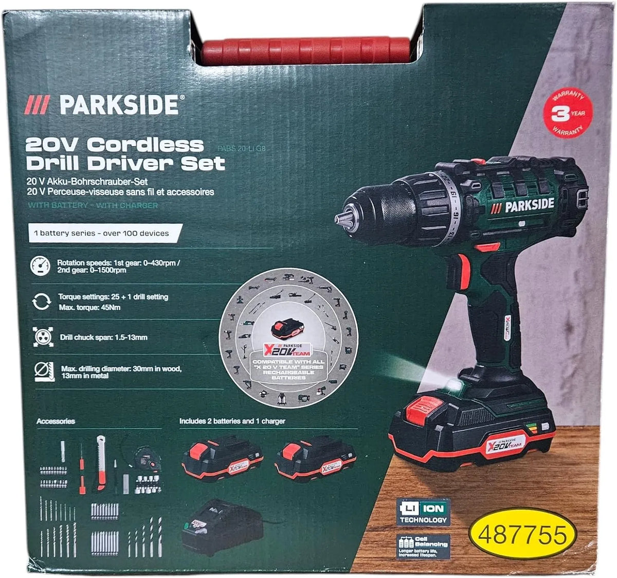 Perceuse X20V PABS 20, avec 2 batteries lithium-ion, accessoires 73 pièces, Modèle 20-Li, visseuse sans fil -Li