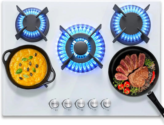 Plaque de cuisson SNDOAS, de Cuisson gaz 5 Feux, puissance 10400 W, 220-240 V, 70cm avec Sécurité Thermocouple, Convient Pour le Gaz Naturel, Propane