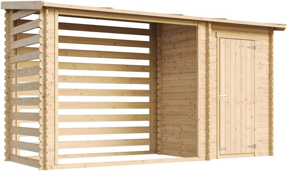 Abri de jardin M205 m2+1, dimensions 344 x 130 cm, + Chalet pour vélos, Bucher, Abri conteneur, Cabane de Jardin avec Toit Plat