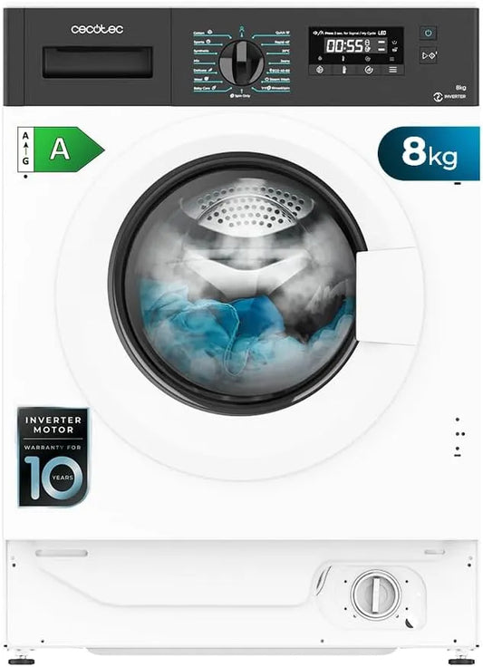 Cecotec lave-linge, 16 Programmes, à à à chargement frontal de 8 kg Bolero Dresscode 840 BI Inverter A, puissance 1950 W, Démarrage Différé
