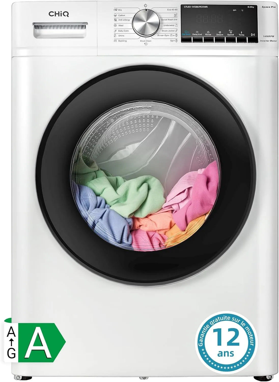 Lave-linge CFL80-14586IM3XWA CHiQ, poids 8kg
