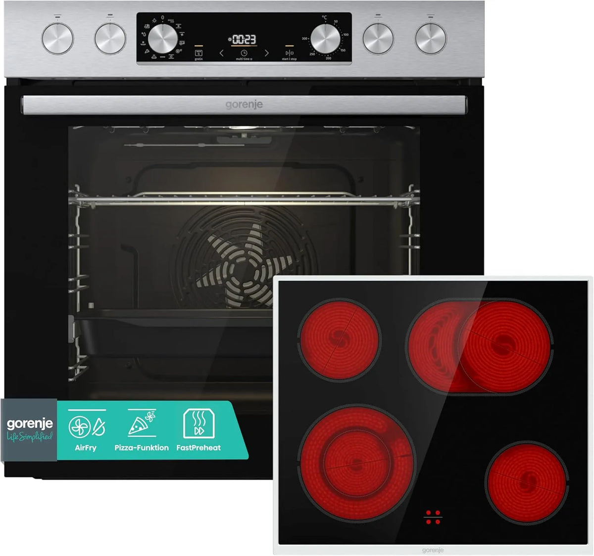 Gorenje plaque de cuisson, Set Four &, capacité 77L, ExtraSteam, AirFry, PizzaMode, PerfectGrill, Inox