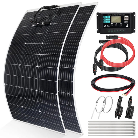 Panneau solaire pour maisons Kit de, 2 panneaux solaires mono 120 W + contrôleur de chargeur 30 A + câble solaire + support en Z, bateaux