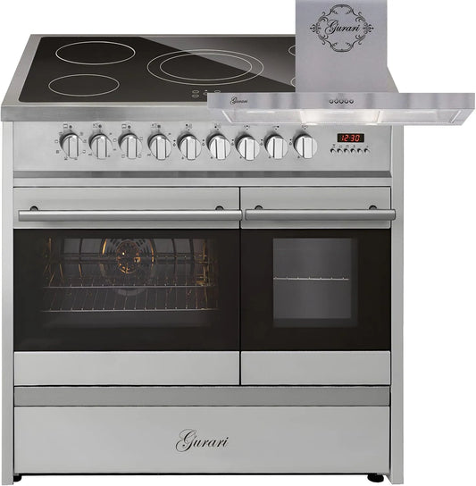 Cuisinière, double four + hotte aspirante 90 cm, avec rallonge télescopique 1 compartiment