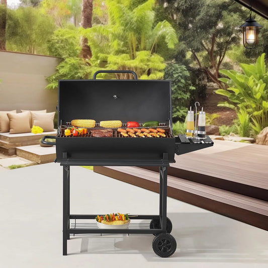 Barbecue casa.pro Chariot de, au Charbon de Bois, avec Thermomètre de Couvercle Système de Ventilation Cuisson Précise Acier Inoxydable