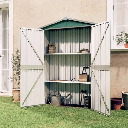Abri de jardin, Vert 116x45x175 cm Acier galvanisé, Armoire de Jardin Remise, Abri à Outils de Extérieur avec Porte et Étagères
