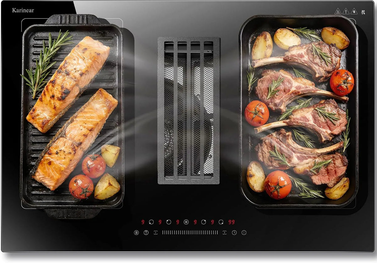 Plaque de cuisson Karinear, Table de Cuisson Induction Encastrable 77CM, tension 220V, Double Zone Flexible, puissance 6400W, Fonction Boost