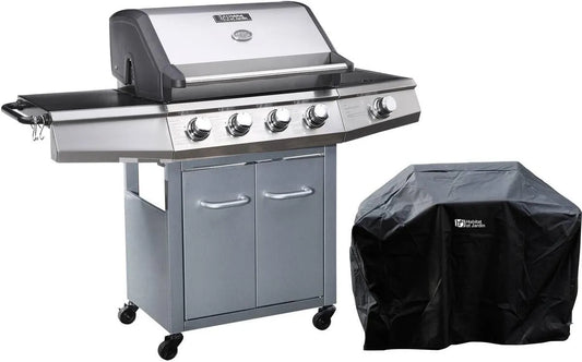 Barbecue à gaz Habitat et Jardin, finition argentéeé 1351_93469, avec LED Bingo 5, 5 Brûleurs Dont 1 Latéral, puissance 15.2 kW
