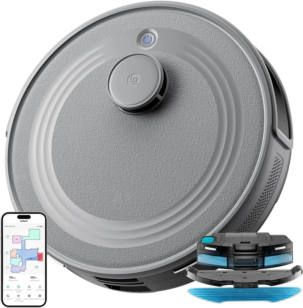 Aspirateur M2S Lefant Robot, Aspiration de 10000Pa, 240 Minutes, Lefant Robot Laveur avec Cartographie, Navigation Laser, Technologie d'évitement PSD