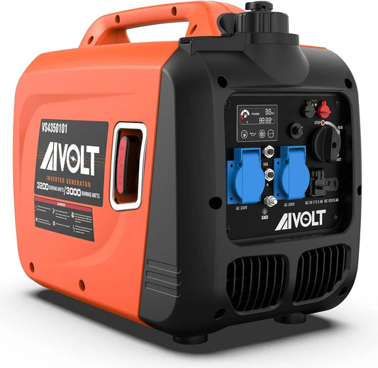 AIVOLT groupe électrogène, d'essence 3200W Générateur d'onduleur Silencieux avec 2 Prises AC 230V, Extérieur, Caravane