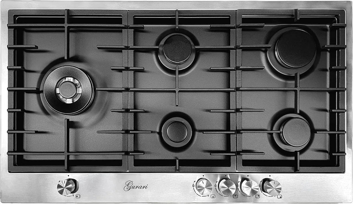 Table de cuisson TY905VPGC, puissance 4,0 kW WOK, Acier inoxydable- finition noire émaillé, FL.Gas, largeur 90 cm, 5 brûleurs à gaz, gaz naturel