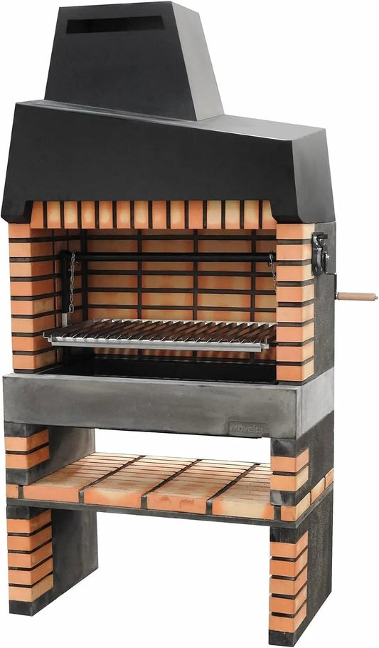 Barbecue M00136 MOVELAR, préfabriqué à bois et charbon en béton réfractaire modèle California Plus XL, finition grise, dimensions 110 x 64 x 225 cm