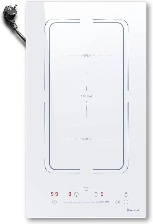 Plaque à induction, Table de Cuisson Encastrable 30CM, Blanch 2 Feux avec Prise, tension 220V, Fonction Boost, Minuterie, Verrou de Sécurité