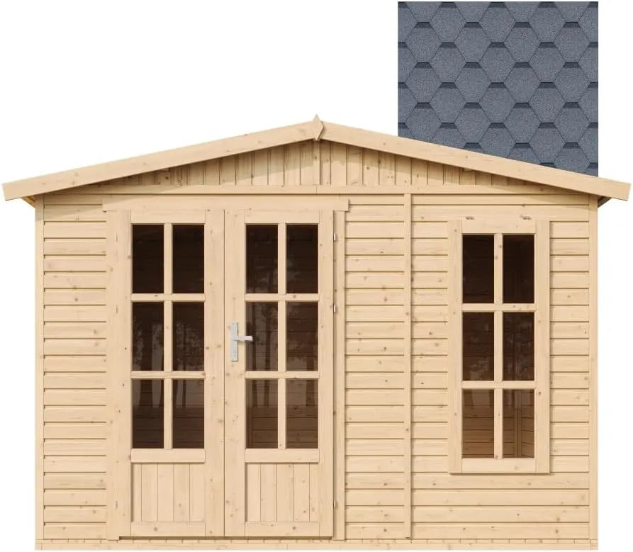 Abri de jardin l332xP222xH232cm M334FB+H334FBGREY, en Bois 6 m2, Cabanon Jardin extérieur avec Sol, Cabane de Jardin, Chalet de Loisirs, TIMBELA